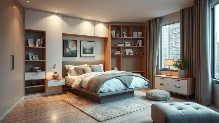 Bedroom hacks for small rooms include using vertical storage