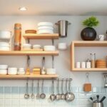 Como usar prateleiras e ganchos na parede para liberar espaço na cozinha