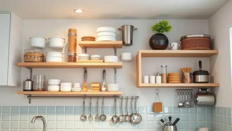 Como usar prateleiras e ganchos na parede para liberar espaço na cozinha